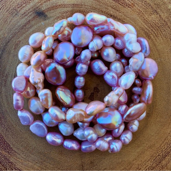 Natural Pink & Purple High Luster Cultured Freshwater Pearl Beads Bracelet Stack - Picture 9 of 11